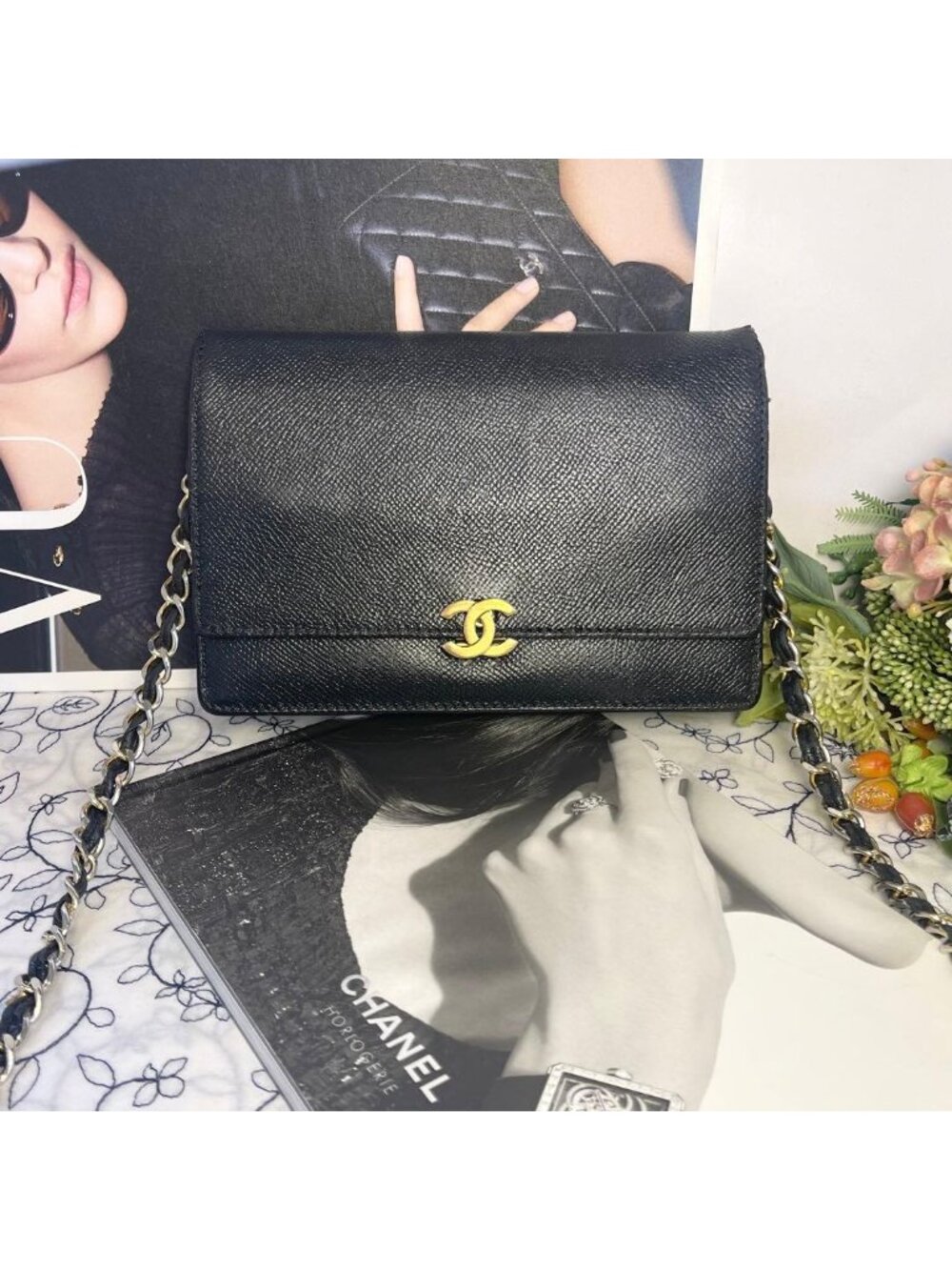 Chanel Chain Wallet Caviar Leather CC Logo - Picture 2 of 15